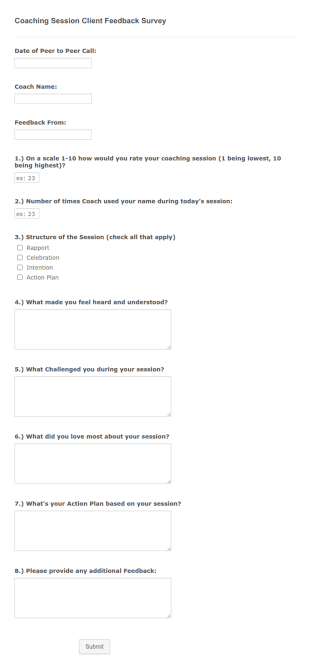 Coaching Session Client Feedback Survey Template
