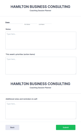 Coaching Session Planner Form Template