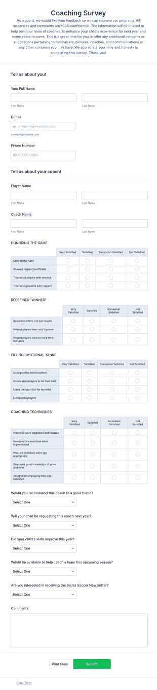 Coaching Survey Form Template