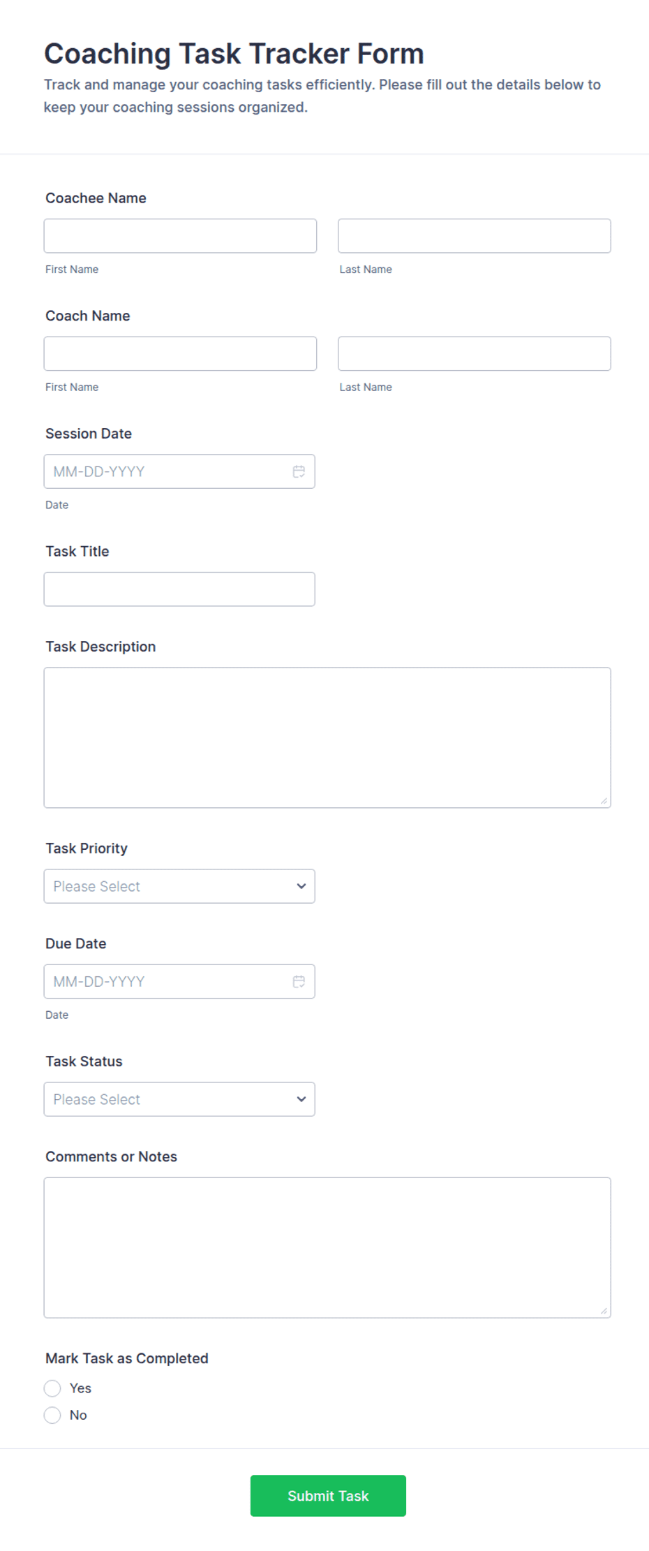 Coaching Task Tracker Form Template | Jotform