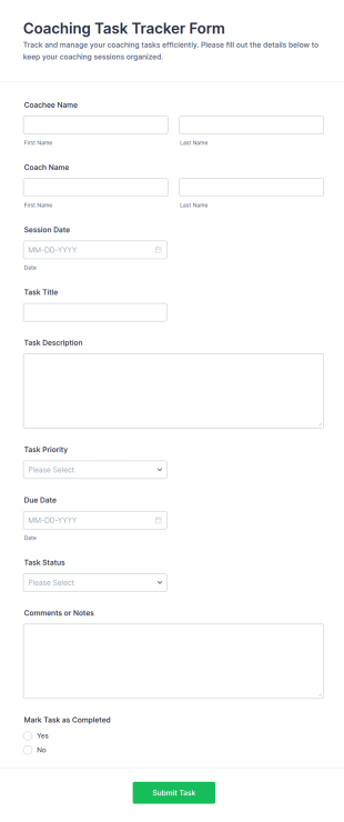 Coaching Task Tracker Form Template