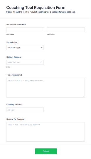 Coaching Tool Requisition Form Form Template