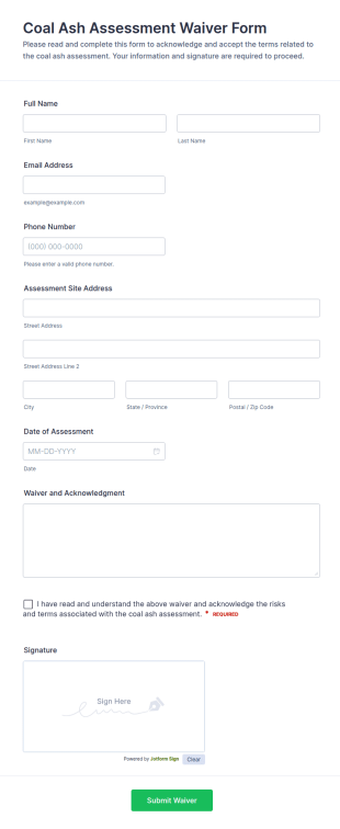 Coal Ash Assessment Waiver Form Template