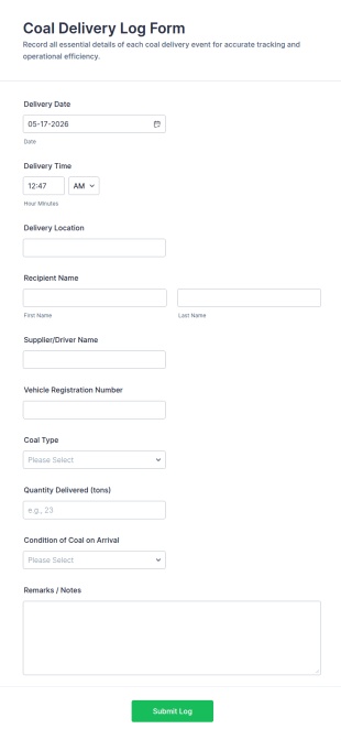 Coal Delivery Log Form Template