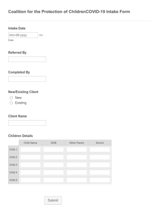 Coalition For The Protection Of ChildrenCOVID 19 Intake Form Template