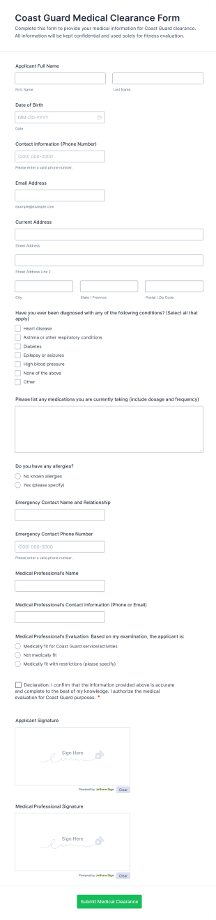 Coast Guard Medical Clearance Form Template