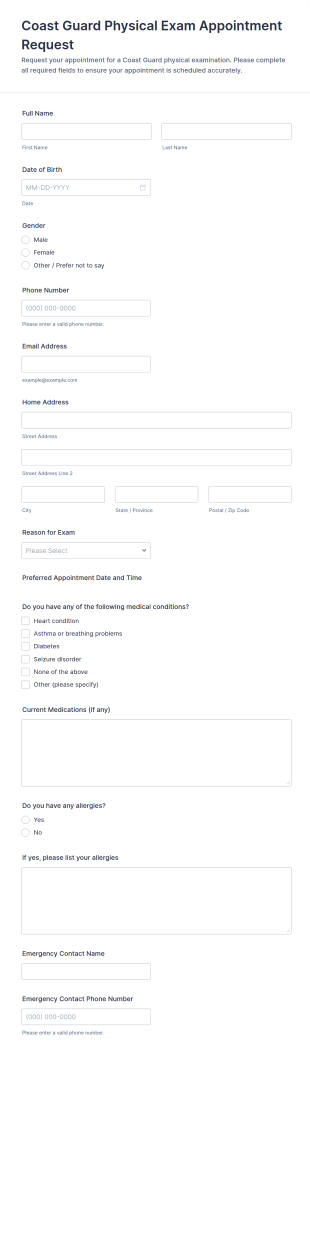 Coast Guard Physical Exam Appointment Request Form Template