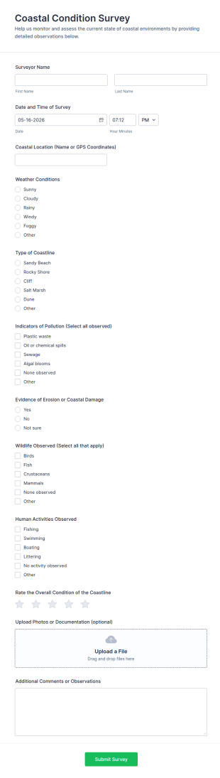 Coastal Condition Survey Form Template