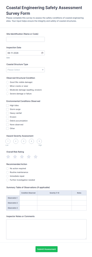Coastal Engineering Safety Assessment Survey Form Template