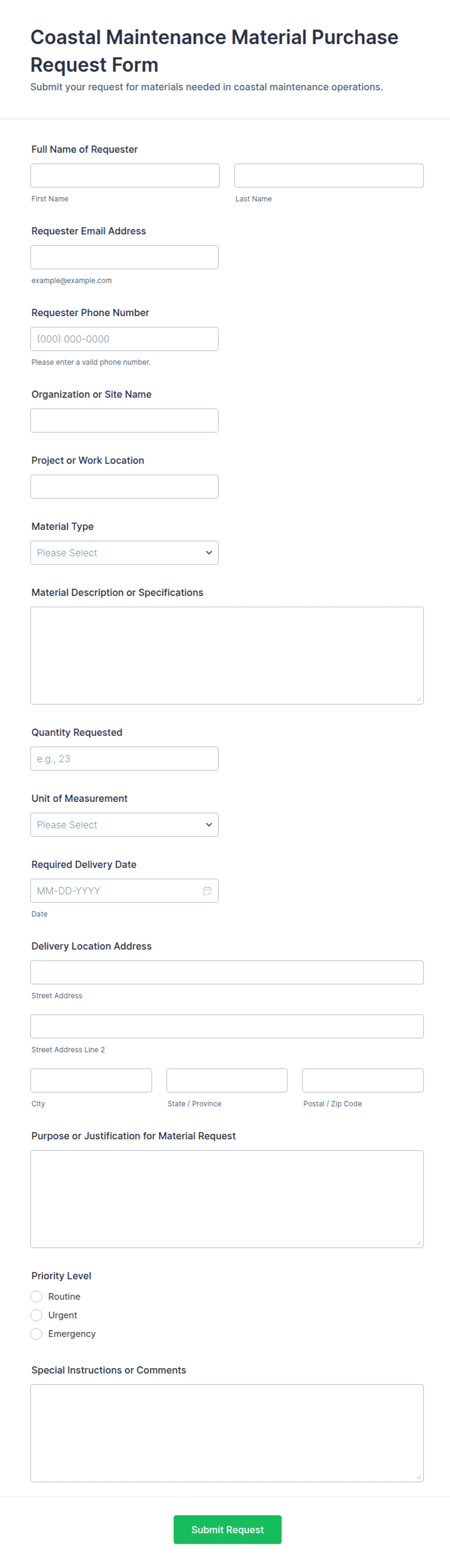 Coastal Maintenance Material Purchase Request Form Template | Jotform