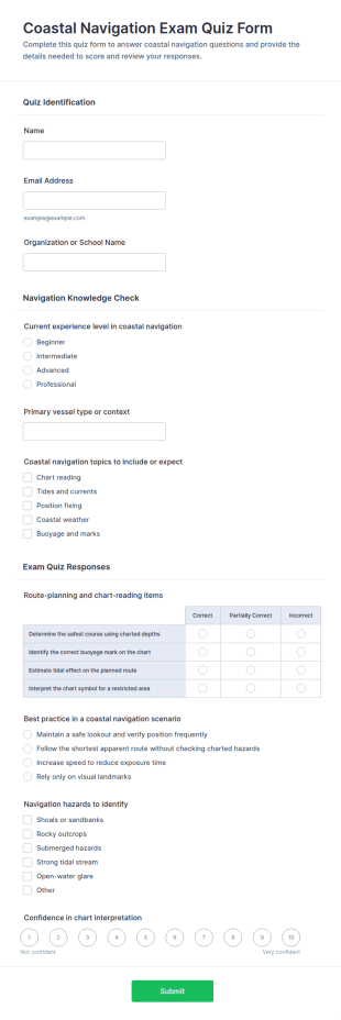 Coastal Navigation Exam Quiz Form Template