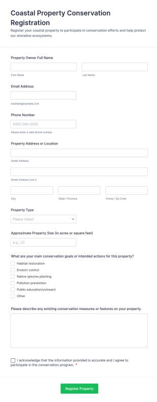 Coastal Property Conservation Registration Form Template