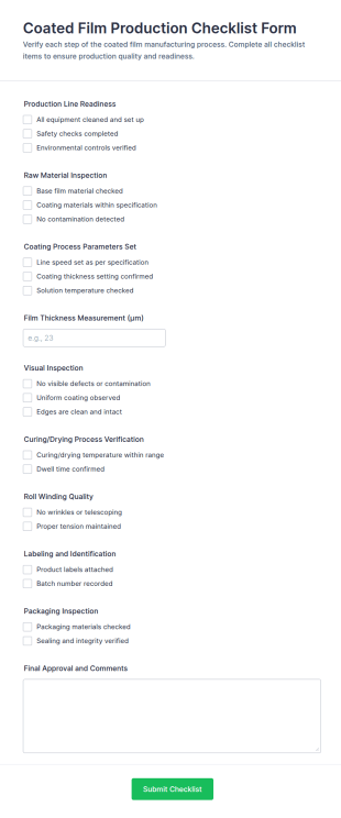 Coated Film Production Checklist Form Template