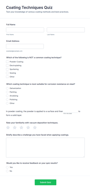 Coating Techniques Quiz Form Template