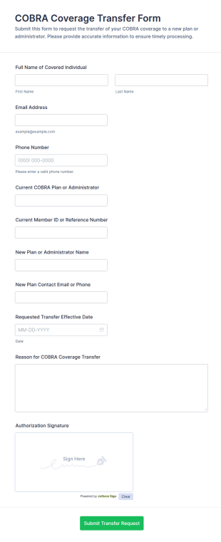 COBRA Coverage Transfer Form Template