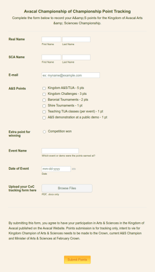 CoC Points Submission Form Template