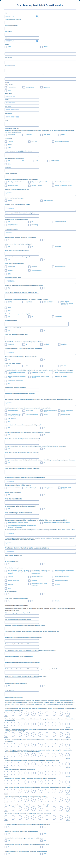 Cochlear Implant Consultation Form Template