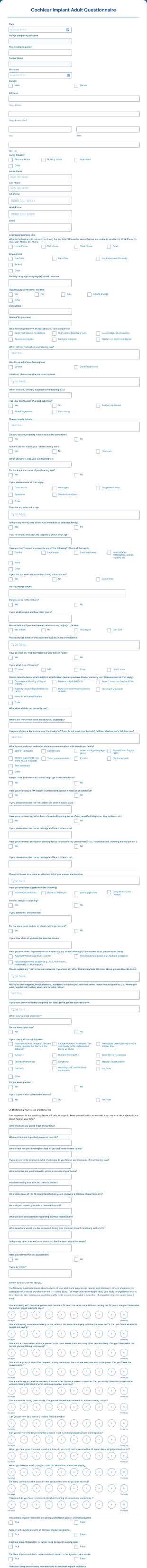 Cochlear Implant Consultation Form Template