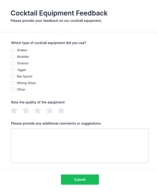 Cocktail Equipment Feedback Form Template