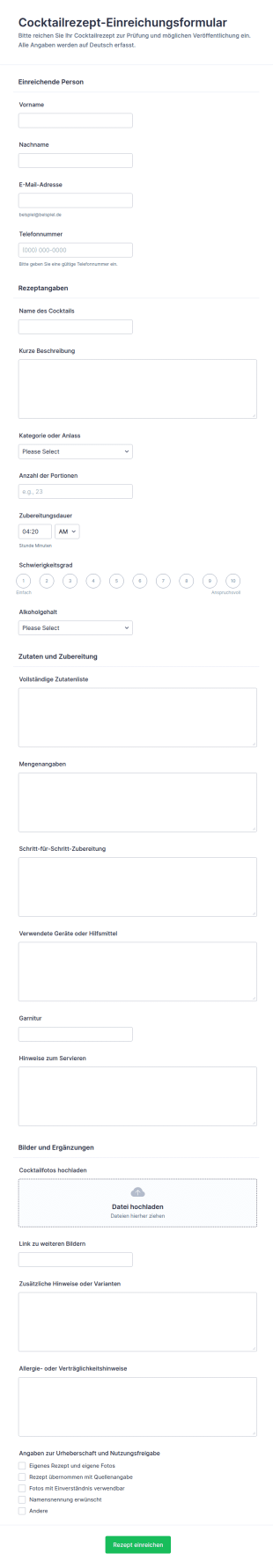 Cocktail Rezept Einsendungsformular