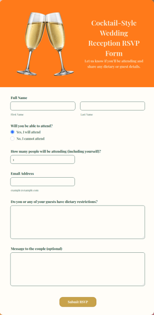 Cocktail Style Wedding Reception RSVP Form Template