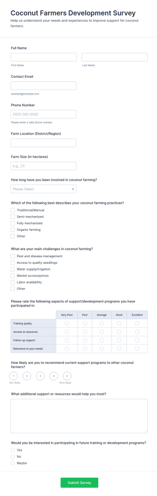 Coconut Farmers Development Survey Form Template