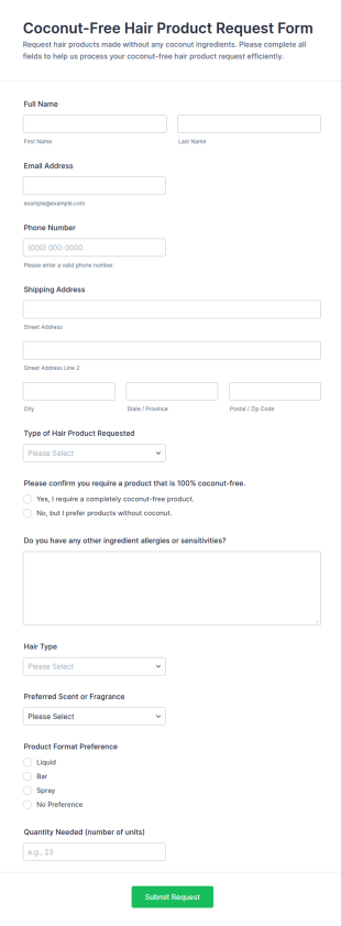 Coconut Free Hair Product Request Form Template