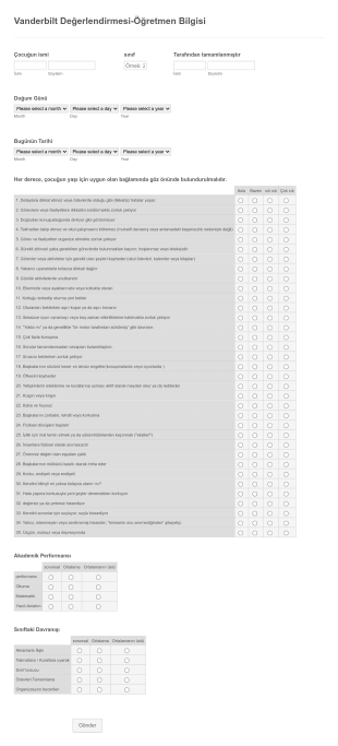 Çocuğun Davranış Değerlendirme Formu Öğretmen Bilgilendirici Form Template