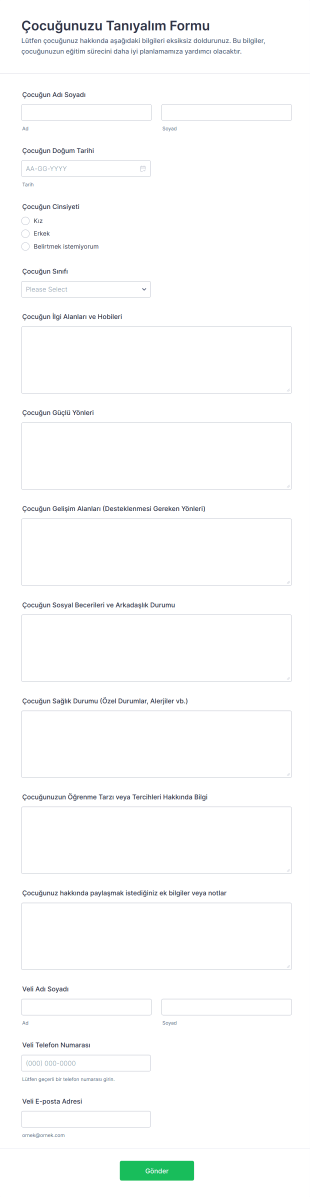 Çocuğunuzu Tanıyalım Form Şablonu