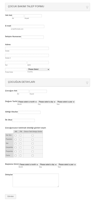 Çocuk Bakım Talep Form Şablonu