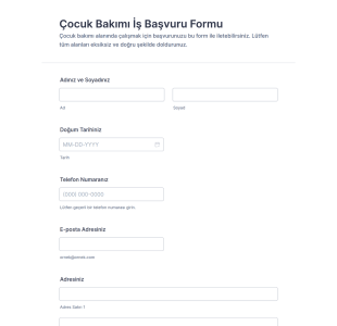 Çocuk Bakımı İş Başvuru Form Şablonu