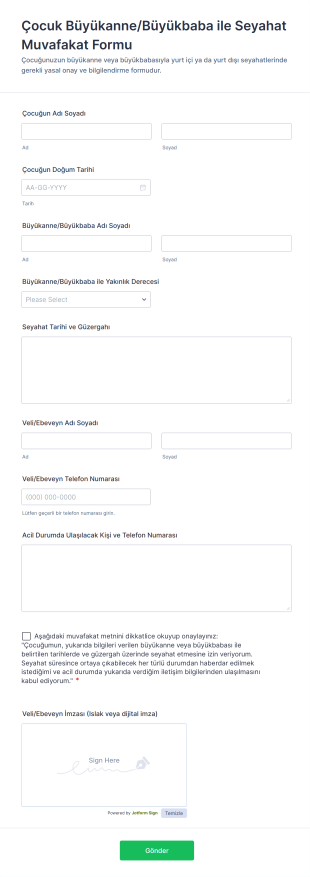 Çocuk Büyükanne/Büyükbaba Ile Seyahat Muvafakat Form Template