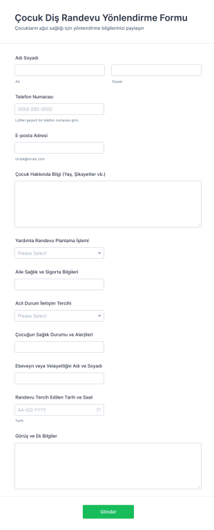 Çocuk Diş Randevu Yönlendirme Form Şablonu