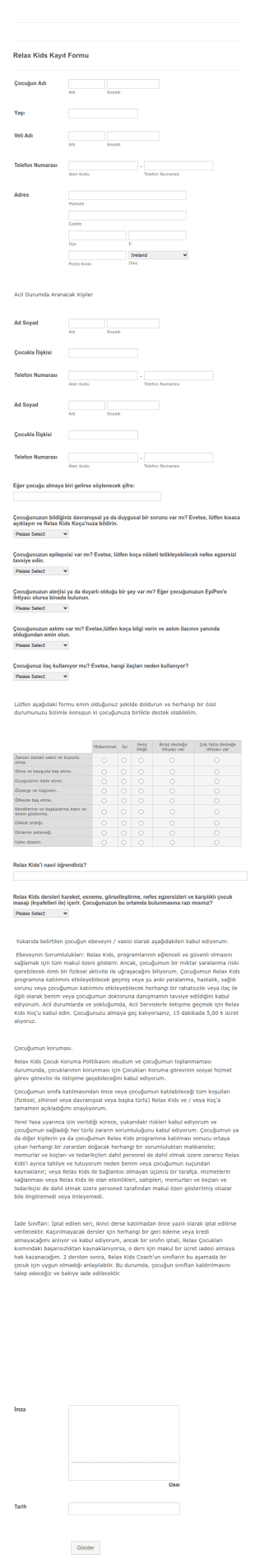 Çocuk Kampı Kayıt Form Şablonu