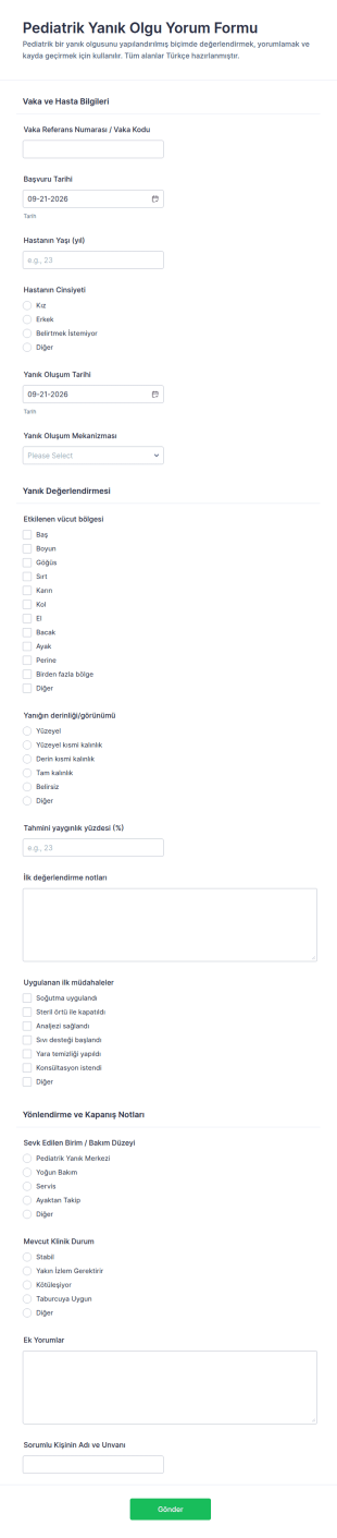 Çocuk Yanık Olayı Yorum Form Şablonu