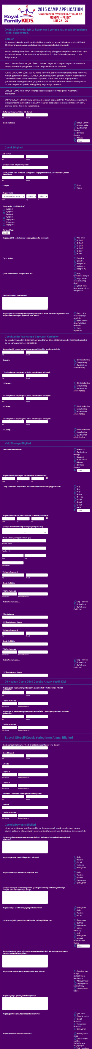 Çocuk Yaz Kampı Kayıt Form Template