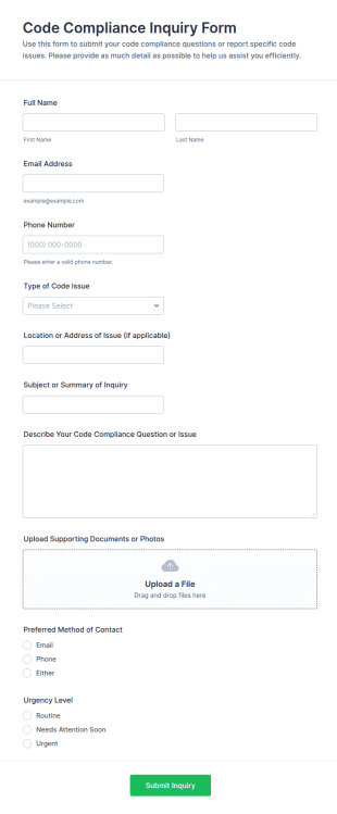 Code Compliance Inquiry Form Template