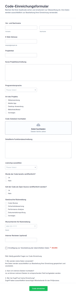 Code Einreichungsformular