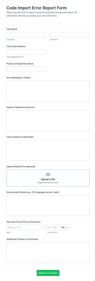 Code Import Error Report Form Template