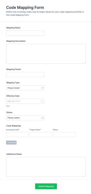 Code Mapping Form Template