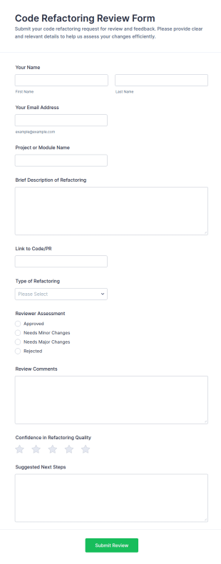 Code Refactoring Review Form Template