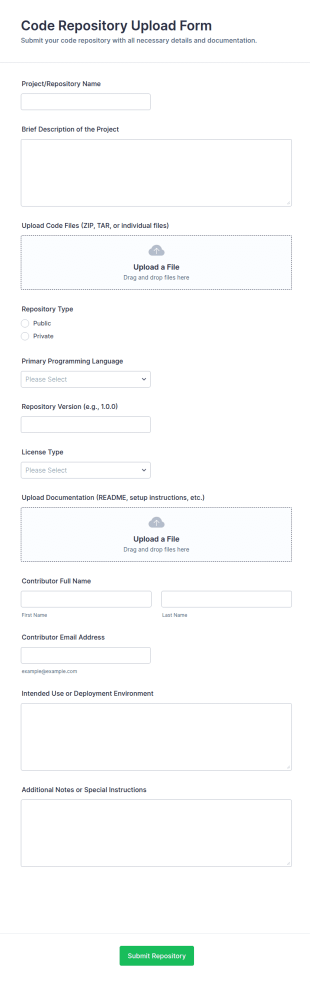 Code Repository Upload Form Template