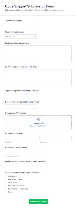 Code Snippet Submission Form Template