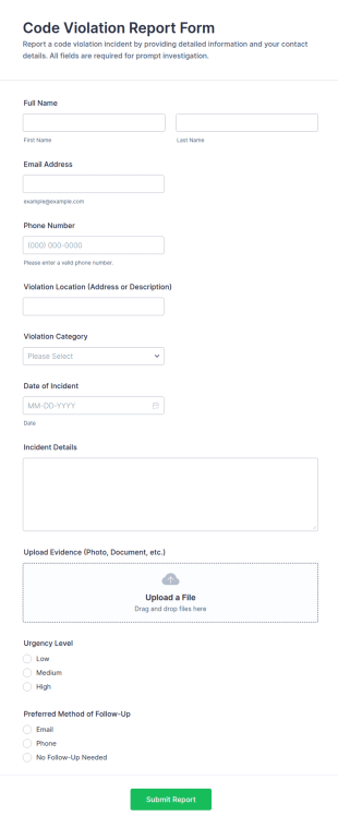Code Violation Report Form Template