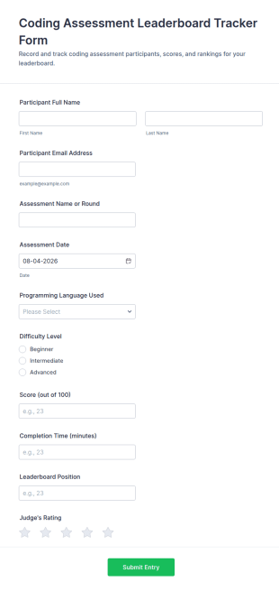 Coding Assessment Leaderboard Tracker Form Template