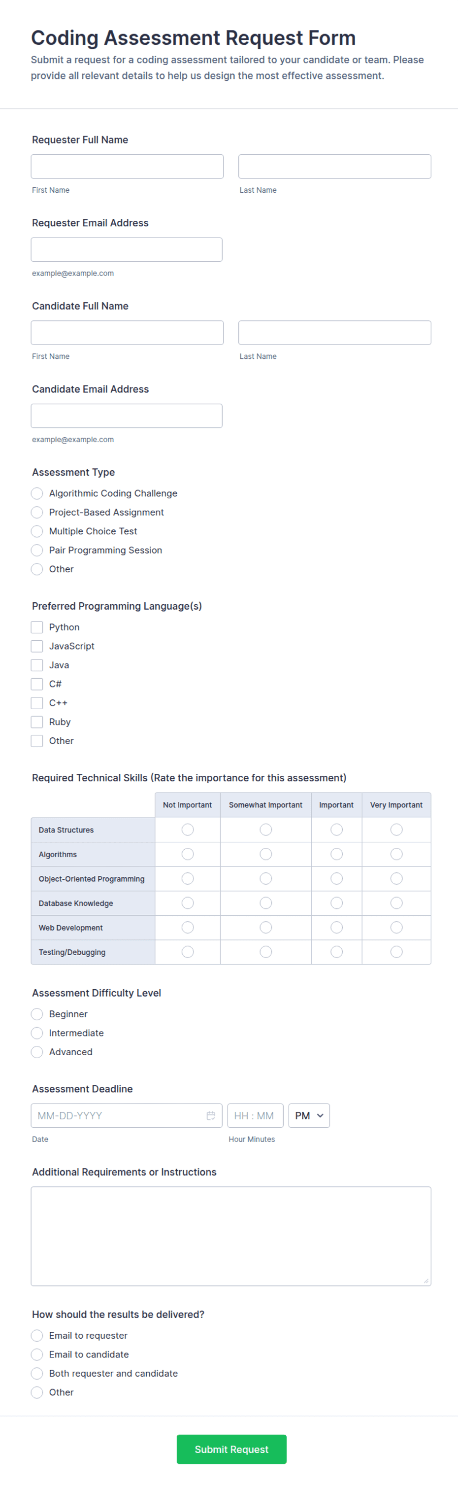 Coding Assessment Request Form Template | Jotform