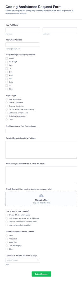 Coding Assistance Request Form Template