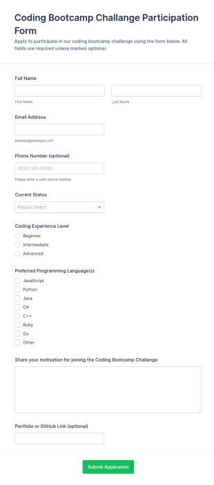 Coding Bootcamp Challenge Participation Form Template