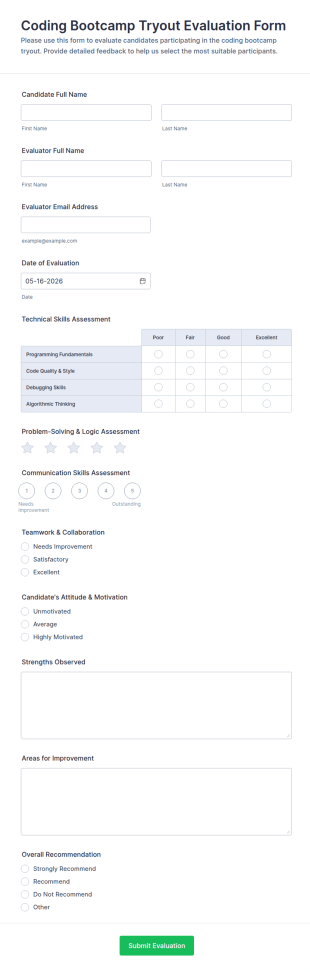 Coding Bootcamp Tryout Evaluation Form Template