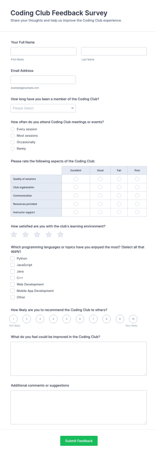 Coding Club Feedback Survey Form Template